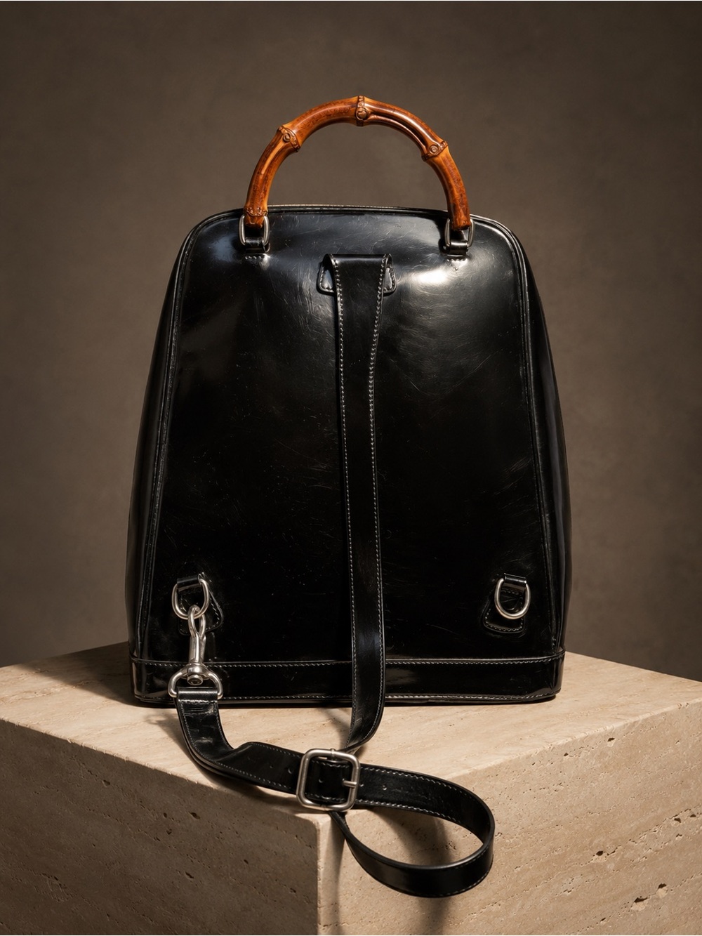Gucci Black Canvas and Patent Leather Backpack with Bamboo Top Handle and COA - Picture 4 of 7